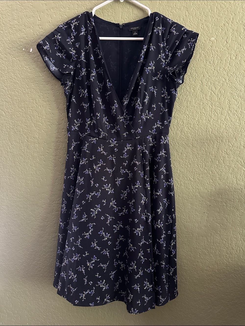 Ann Taylor Navy Floral Wrap-Style Midi Dress